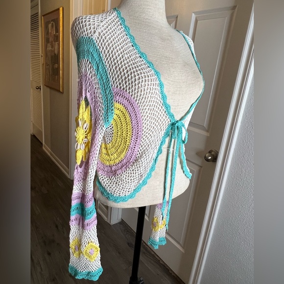 Vintage Cyrus Crochet knit cardigan boho shells - Picture 2 of 8
